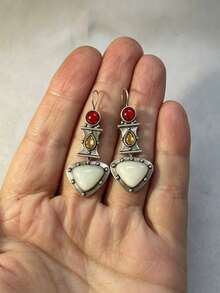 2pcs Women's Earrings, Silver Metal, Geometric Water Drop Pendant, Vintage Style Delicate Ear Jewelry, Daily Commute Outfit, Holiday Gift - Multicolor - View 4