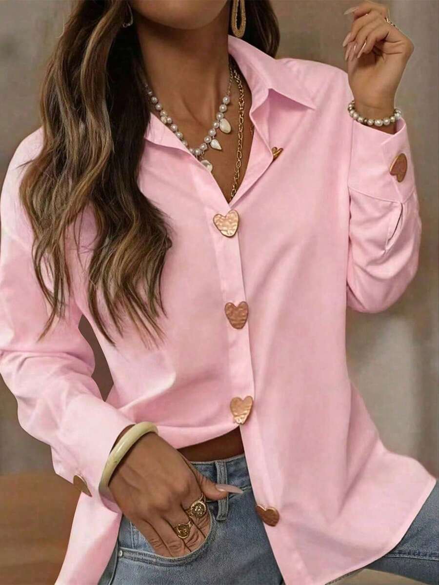 Freeform Women's V-Neck Shirt, Elegant And Versatile For Spring, Summer, Autumn And Winter, Suitable For Commuting, Business, Casual And Vacation, Recommend Ordering One Size Down Due To Oversized Fit - Baby Pink - View 1