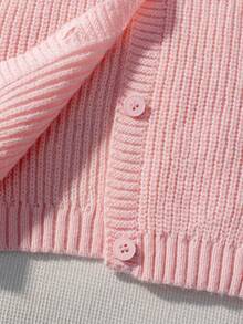 Baby Girl Sweet Cute Solid Color Cherry Embroidery Round Neck Long Sleeve Button Cardigan Sweater Knit Jacket Suitable For Daily Casual School Holiday Spring Autumn Winter - Pink - View 8