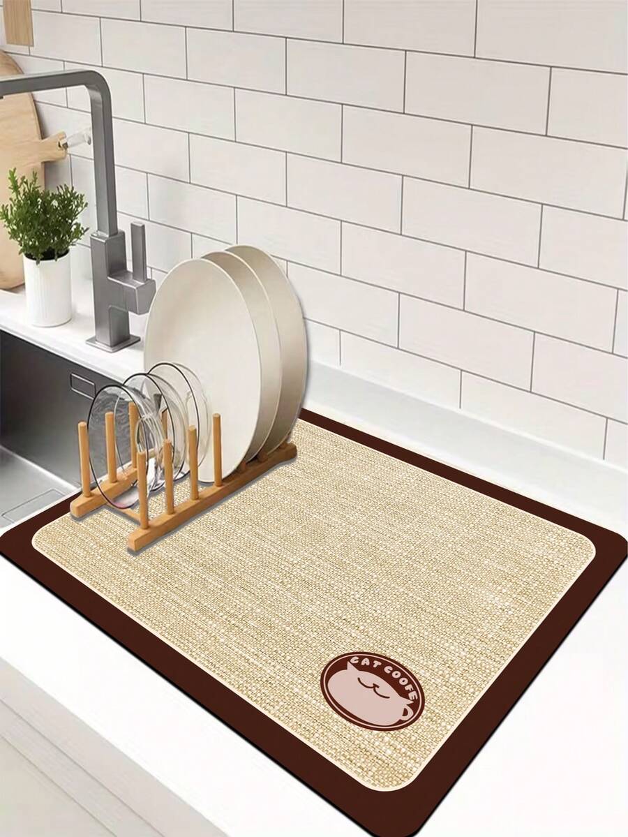 1pc Luxury Faux Linen Woven Pattern Kitchen Mat, 3.5mm Soft Rubber Cuttable, Absorbent & Dirt-Resistant Anti-Slip Kitchen Mat, Living Room Floor Mat, Bathroom Mat, Suitable For Entryway, Hallway, Outdoor Garden - Multicolor - View 1