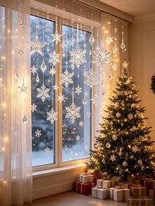 12pcs/3pcs Acrylic Crystal Snowflake Hanging Ornaments; Transparent Icicle, Star And Snowflake Christmas Tree Decorations; Winter Theme Party Decor; Holiday Wreath; And Fireplace Hanging Decor. - Multicolor - View 2