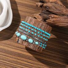 1 buah Set Gelang Berlapis Turquoise Bohemian, Gelang Tali Elastis Vintage, Aksesori Tangan Manik-manik Buatan Tangan, Perhiasan Serbaguna untuk Liburan Pantai Musim Panas, Aksesori yang Dapat Ditumpuk, Elastis yang Dapat Diatur - MultiWarna - View 4