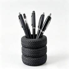 1pc Creative Realistic Tire Shaped Pen Holder, Car Enthusiast Desk Accessory, Personalized Desktop Storage Bucket, Stationery Office Organizer Decor - Multicolor - View 2