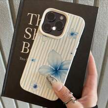 1 buah Casing Ponsel Bahan TPU Motif Bunga Garis-garis Biru Muda Kompatibel dengan iPhone 17 Pro Max/17/16 Pro Max/15/13/12/11/ S20 FE/A15/S24/A55/ Note 11/Note 12/Note 13 Pro Pelindung Lembut Anti Jatuh Cakupan Penuh - Putih - View 2