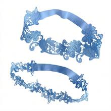 EVERDINAH 2Pcs Multi-Color Bridal Lace Garter Set, Elastic Wedding Thigh Bands For Bride, Floral Leg Accessories For Wedding, Bridal Shower, Party & Photoshoot,Halloween - Dusty Blue - View 15