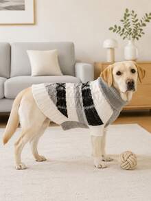 1pc Classic Striped Cable Knit Dog Sweater, Soft Elastic Warm High Neck Pet Clothing, Colorblock Twisted Texture Winter Puppy Outfit, Suitable For Medium To Large Dogs Beagle Corgi Labrador Husky Golden Retriever - Grey - View 10
