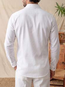 glestore Men's Retro Coin-Print Long-Sleeve Shirt: Elegant, Casual, And Comfortable-Perfect For Commuting, Vacations, And All Seasons; Lightweight Style - White - View 2