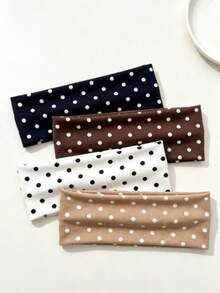 1/4 pièces Bandeau large et souple à pois classiques pour femmes, accessoire de cheveux style bohème vintage, bandeau pour le yoga et le port quotidien - Multicolore - Voir 4