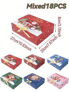 1/6/12/18pcs Christmas Gift Boxes With Ribbon, Merry Christmas Gift Packaging Boxes, Santa Claus, Snowman, Deer, Gingerbread Man, Reindeer Patterns, Christmas Party Gift Boxes, Christmas Decorations, Home Christmas Decor, Winter Decorations - Multicolor - View 10