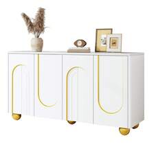 White Sideboard With Gold Accents – Dining Room Storage Cabinet - White - View 1