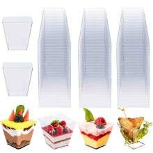 25/50/100pcs 2oz/60ml Clear Plastic Mini Dessert Cups With Spoons, Mini Square Dessert Bowls, Suitable For Appetizers, Tasting - Multicolor - View 2