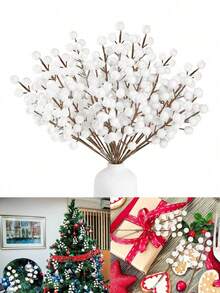 1/6/12pcs Frosted White/Red Berry Sprigs (Approx. 8.9 Inches) - Suitable For Wedding Parties, Valentine's Day, Home Decor, And DIY Christmas Wreath Making. - White - View 5