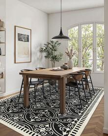 Latte&Fog Alfombras de 153 x 215 cm para Sala de Estar y Dormitorio,Moderna Abstracta Lavable, de Pelo bajo Antideslizante Estilo Boho para Sala de Estar, Oficina, Dormitorio(Negro 5x7ft) - Plateado - Ver 5