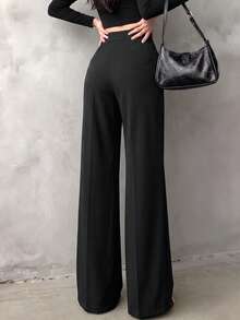 Women's Elegant Straight-Leg Pants For Commuting - Black - View 3