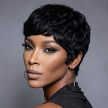 AMECIRE Human Affordable Wear & Go Wigs Human Hair Wigs Pixie Cut Wig Wigs For Women Wigs Human Hair Put On And Go Black Wig - Natural Black - View 3