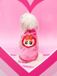 THE POWERPUFF GIRLS X PETSIN 1件绣花大眼女孩爱宠物猫狗通用保暖舒适无袖外套，配玫瑰红牵引扣，秋冬加厚绒毛外套 - 玫紅色 - 查看 8