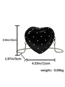 Women's Solid Color Heart Chain Crossbody Bag - Black - View 9