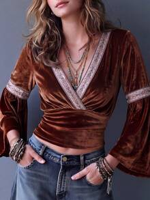 Women's Elegant Fashion Short Long Sleeve Solid Color Casual Commute Daily Halloween Christmas Outfit Top - Rust Brown - View 6
