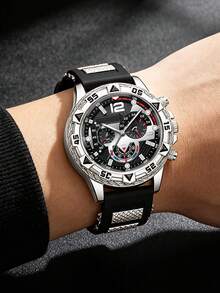 5-Piece Set Fashion Men's Sports Watch Calendar Accessory Set: Pen + Belt + Keychain + Embossed Wallet, Father's Day Gift, Back To School, Daily Life - Multicolor - View 6