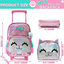 Girls Rolling Backpack, Student Wheeled Backpack, 3-In-1 Carry-On Travel Luggage, Teen Crossbody Bag, Pencil Case Set - X31 Tie Rod - View 10