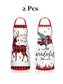 4pcs Christmas Buffalo Plaid Pattern Apron Set, Red Black Check Truck Reindeer Sleigh Print Kitchen Cooking Baking Aprons For Holiday Party Home Decoration - Multicolor - View 5