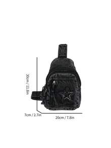 Five-Pointed Star Versatile Sports Chest Bag, Large Capacity, Vintage Denim, Shoulder Messenger Bag, Essential For Women's Commuting And Sports - Black - View 2