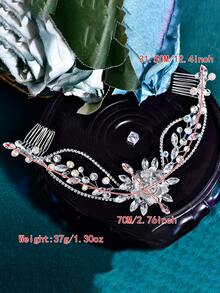 1pc Elegant Alloy Flower Rhinestone Bridal Hair Comb Women Hair Accessory For Wedding Party Event Daily Wear - Silver - View 4