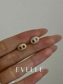Brincos de Botão Femininos Elegantes em Formato Oval com Zircônia Cúbica, Banhados a Ouro 14K, 2 Peças, Verão - Ouro 2 - Visão 3