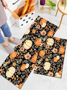 1/2pcs Autumn Thanksgiving Multi-Color Pumpkin Pattern Door Mat, Outdoor Welcome Mat, Carpet, Autumn Floor Mat, Thanksgiving Front Door Mat - Multicolor - View 4