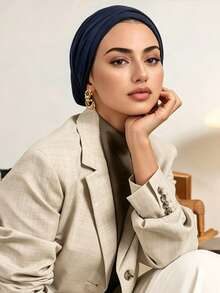 1pc New Slouchy Style Silky Cotton Versatile Headscarf, Fashionable Premium Solid Color Breathable Pull-On Beanie Hat - Multicolor - View 10