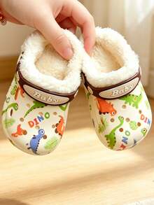 New Cartoon Dinosaur & Rabbit Decor House Slippers, Suitable For Boys & Girls Daily Home Wear, Soft & Warm Lining - White - View 7