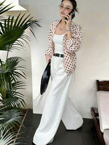 復古波點女款粉色上衣，輕盈舒適休閒夾克，適合度假日常通勤，溫柔浪漫極簡時尚百搭 - 彩色 - 查看 3