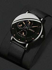 Men's Watch, Black Stainless Steel Strap Casual Round Dial Quartz Watch, Suitable For Daily Life, Can Be Used As A Gift For Back-To-School Students - Black - View 5
