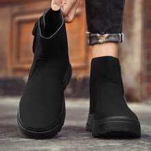 Sepatu Bot Pria Bertali Tinggi, Sepatu Bot Setengah Betis, Sepatu Bot Pergelangan Kaki dengan Perekat Velcro, Sepatu Pria - Hitam - View 5