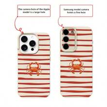 1pc TPU Material Fresh Red Striped Crab Pattern Phone Case Suitable For IPhone 17 Pro Max/17/16 Pro Max/15/13/12/11/ S20 FE/A15/S24/A55/ Note 11/Note 12/Note 13 Pro Full Coverage Anti-Drop Soft Shell Phone Protective Cover - White - View 8
