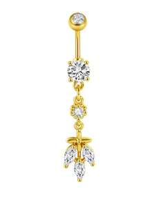 Belly Button Ring Dangle Hypoallergenic Stainless Steel Belly Rings For Women CZ Pearl Heart Butterfly Bow Flower Navel Piercing Jewelry Navel Ring - Butterfly - View 8