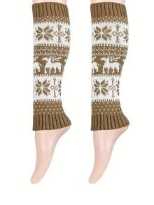 1 par de calcetines de mujer con diseño Fair Isle de copos de nieve en capas, vintage y cómodos, adecuados para otoño/invierno y looks festivos - Multicolor - Ver 10