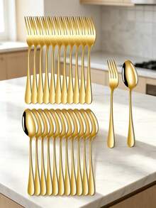 2/8/12/24pcs Stainless Steel Dessert Forks & Spoons Set, Suitable For Home Kitchen, Restaurant, Wedding, Party - Black - View 8