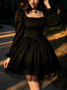 1PC Sweet Lolita Dress, Cute Lolita Costume Outfit, Suitable For Holiday Party Performance Wear, Valentine's Day Gift, Daily And Holiday Use - Black - View 3