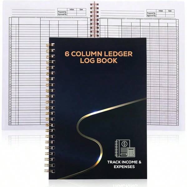Libro de Contabilidad de 6 Columnas Encuadernado: Libro de Registro Grande y Simple de Seis Columnas para Contabilidad y Contabilidad en Blanco Personalizable para Pequeñas Empresas, Bloc de Columnas Multiusos, Diario para Seguimiento de Ingresos y Gastos