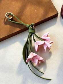 1pc Women's Leather 3D Floral Colorblock Hanging Bag Charm Keychain Gift, Suitable For Daily Bags And Clothing Accessories - Multicolor - View 7