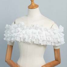 White Multi-Layer Ruffle Detachable Shoulder Sleeves, Strapless Wedding Dress Sleeve Covers With Tie Bow Design, Shoulder Accessory For Photoshoot - White - View 6