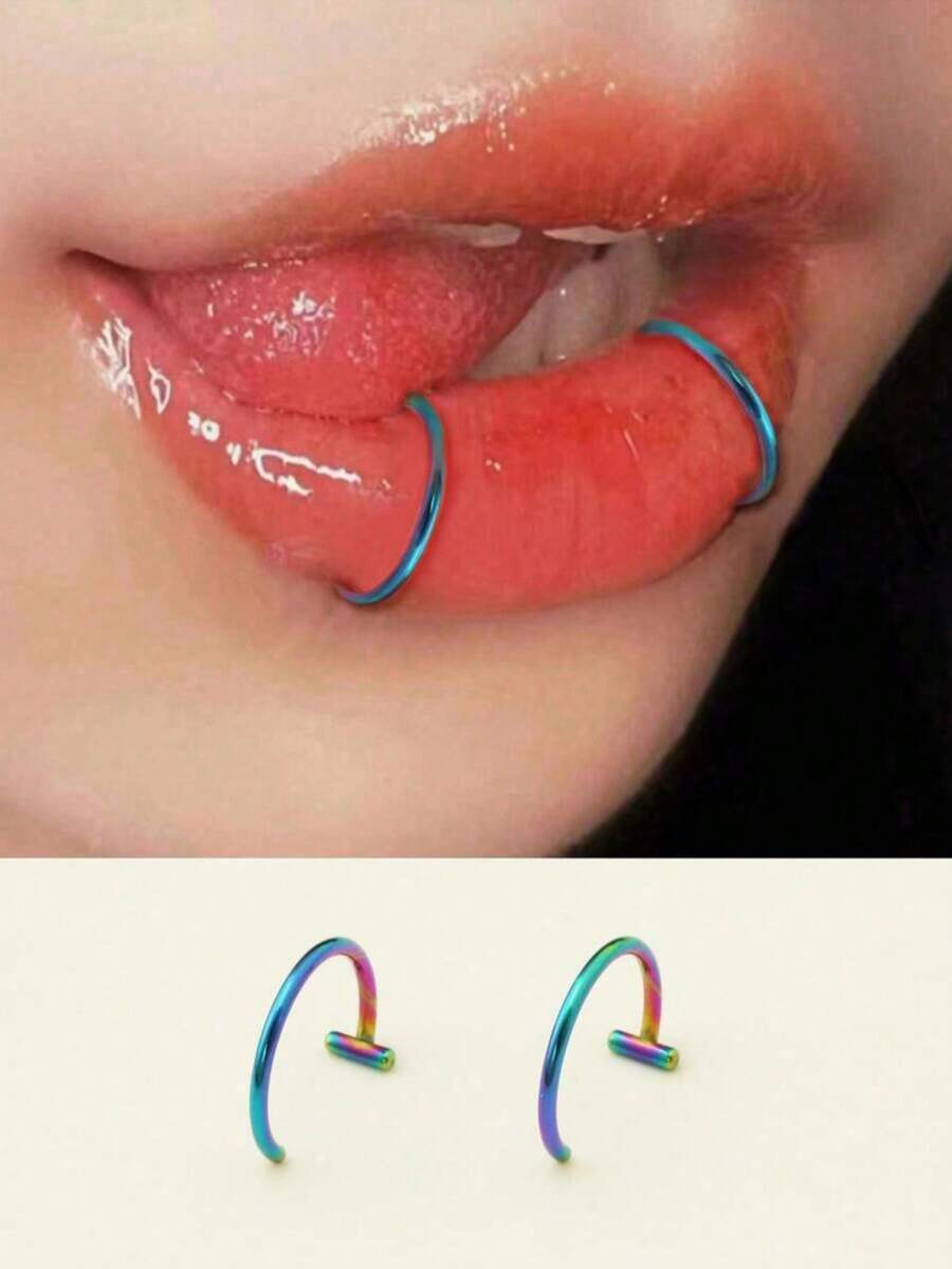 1pc Geometric Casual Hip-Hop Unique Fashion C-Shaped Lip Ring - Multicolor - View 1