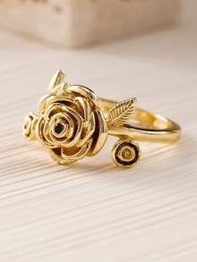 1 pieza Anillo hermoso para mujeres, joyería para boda, compromiso y fiesta, regalo del Día de San Valentín - Amarillo Oro - Ver 2