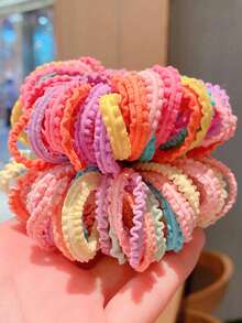 100pcs/Set Girls Seamless Floral Elastic Hair Ties, Non-Damaging Small Hair Bands, Hair Accessories - Multicolor - View 4