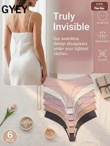 GYEY 6pcs Plus Size V-Cut Seamless Thong Panties - Invisible No Show Low Waist Friendly Super Soft Skin-Friendly Underwear - Multicolor - View 6