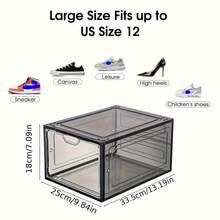 Caja de zapatos transparente apilable mejorada, caja de almacenamiento de exhibición, caja de zapatos de plástico transparente estilo cajón, gabinete de zapatos, independiente, adecuada para exhibición y almacenamiento en oficina y hogar, caja de zapatos, transparente, negro - Negro - Ver 4