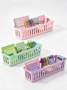 1/2/3/6pcs Classroom Pencil Storage Basket, Plastic Stationery Organizer 25.5x7.5x6cm, Colorful Pen Holder Storage Box, Suitable For Teachers, Students, Home Study And Office - Multicolor - View 7