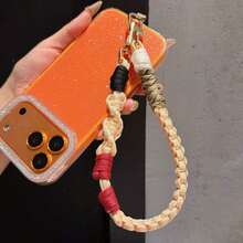 Color Block Braided Phone Wrist Strap, Handmade Rope Lanyard With Patch Tab Connector, Portable Short Wrist Chain For Cell Phone Case - Multicolor - View 4