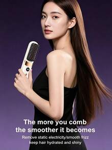 Wireless Straightening Comb, Portable Negative Ion Hair Brush, Rechargeable Straight & Curl Styling Comb, Smart Temperature Control With Digital Display, Anti-Scald & Hair Protection, Voluminous High Crown, Airy Bangs, Mini Travel Portable, Unisex - Multicolor - View 5